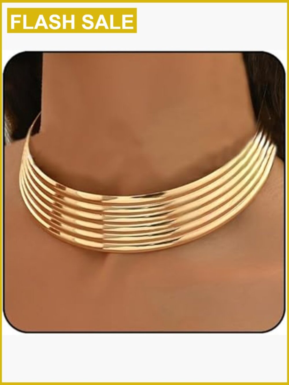 Statement Choker Necklace Chunky Gold Layered Africa Pullover